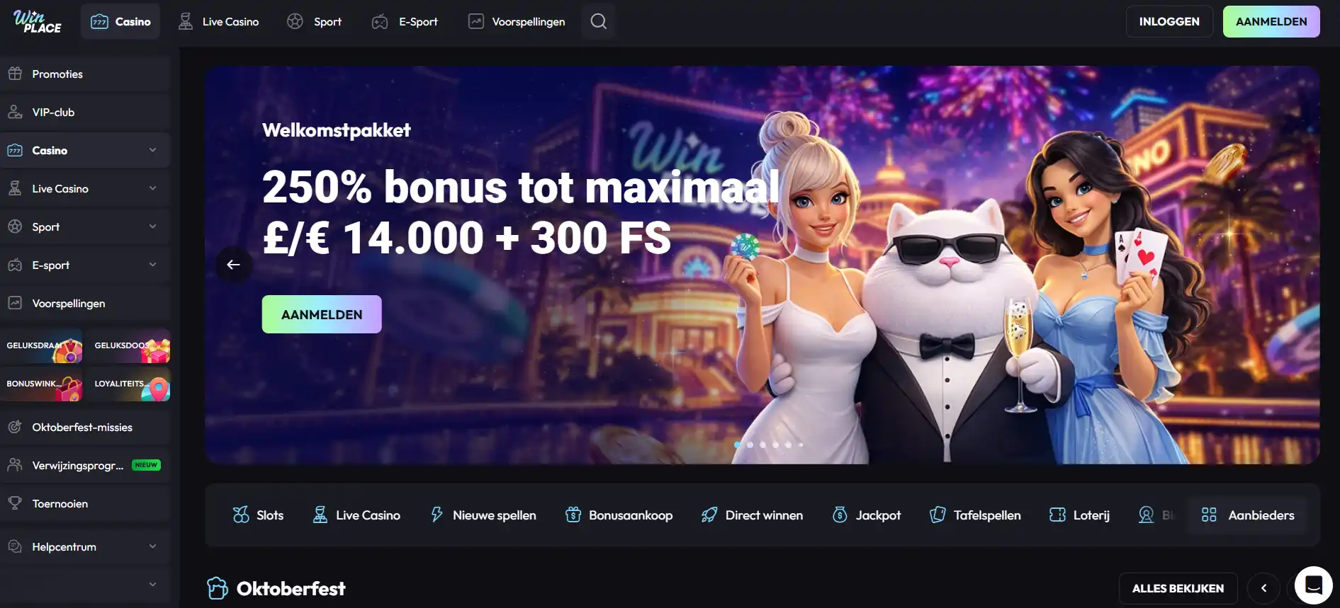Actuele WinPlace Casino-interface voor de Nederlandse review