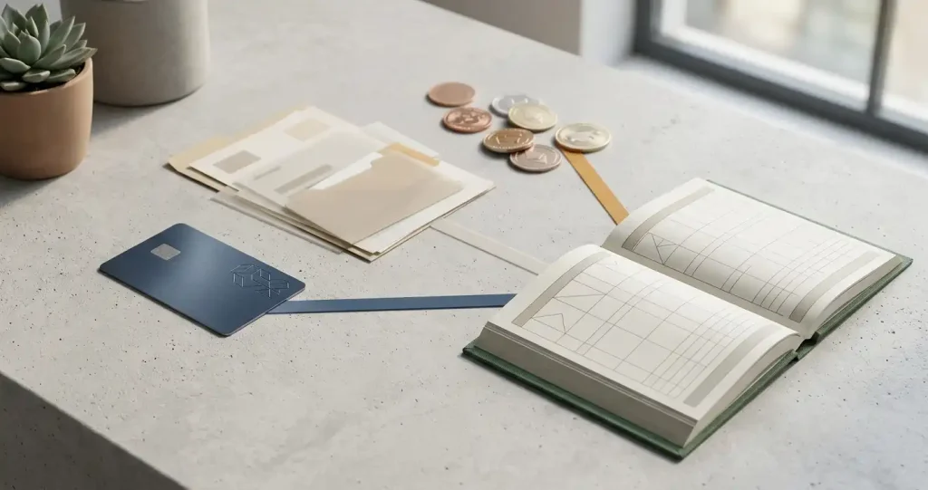 Redactionele illustratie van kaartbetaling, bankoverschrijving en crypto